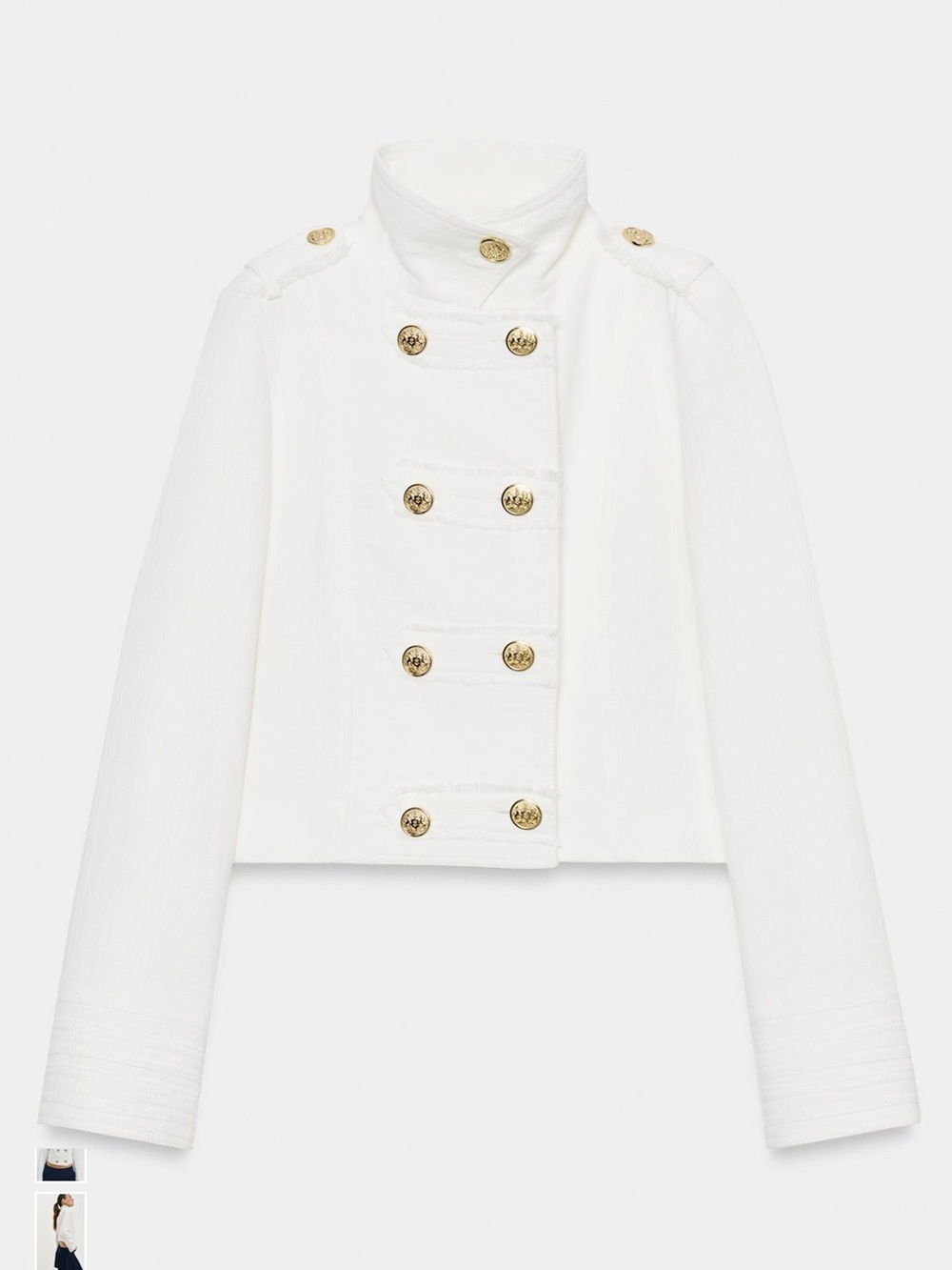 Zara White Military-Style Cropped Double-Breasted Jacket with Gold Buttons
